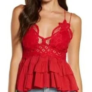 Free People Intimately FP Adella Cami Lace‎ Ruffle Top Red S